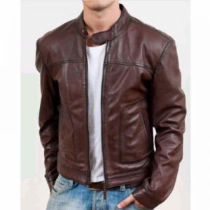 brown leather jacket